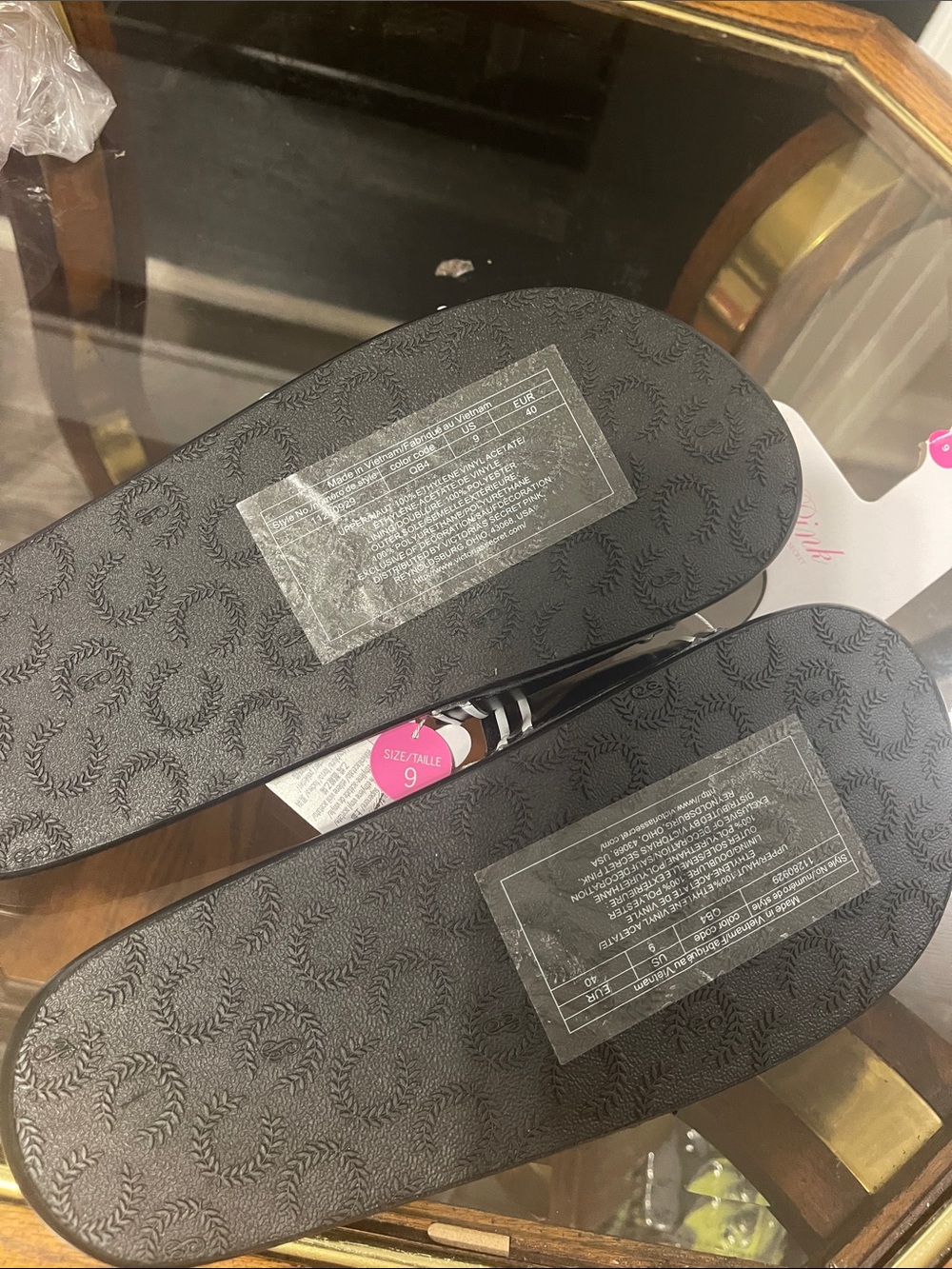 PINK Victoria's Secret Black Slide Sandals with White Script - Picture 6 of 7